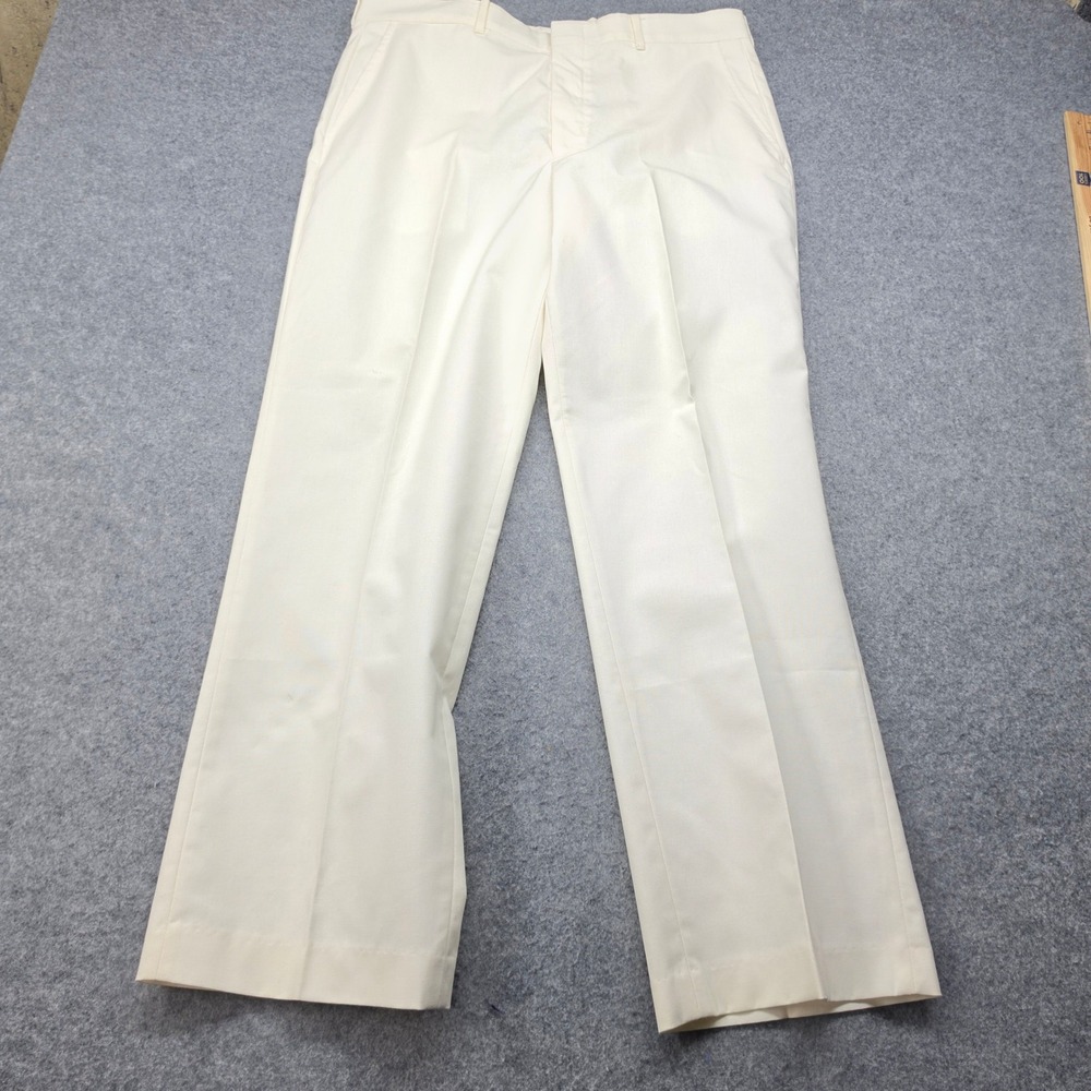 Vintage Wrangler Slacks Mens 35x29.5 Cream White Straight Leg Trousers USA Made